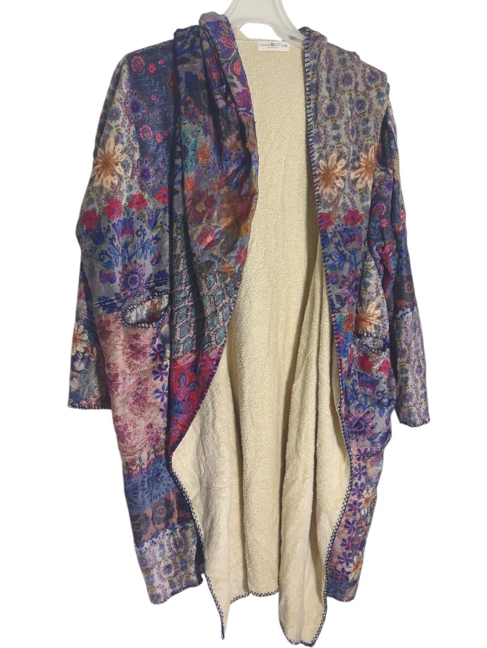 Natural Life Womens Hooded Blanket Robe Boho Jewel Tone Gypsy Floral Medium Smal - Picture 2 of 16